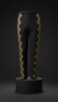 Black Cashmere Trousers with Gold Embroidery