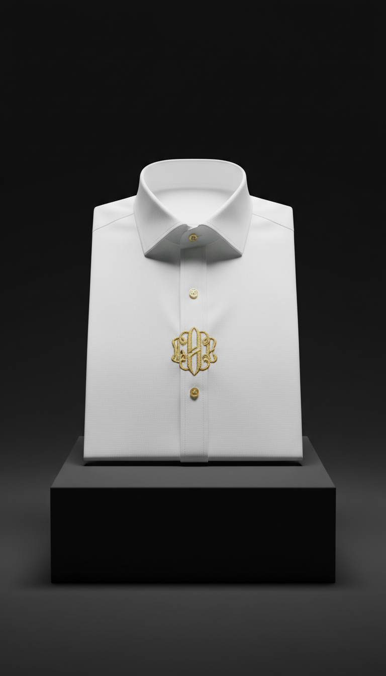 White Structured Shirt with Monogram Goldwork
