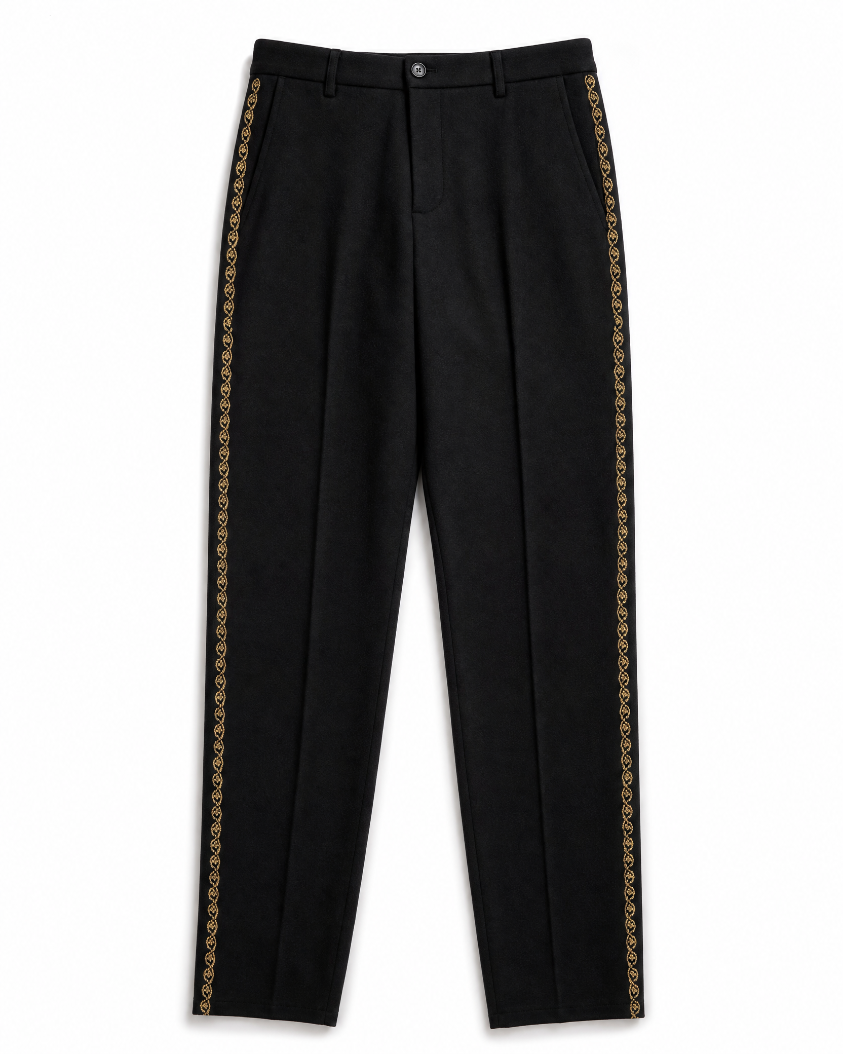 Black Cashmere Trousers with Gold Embroidery