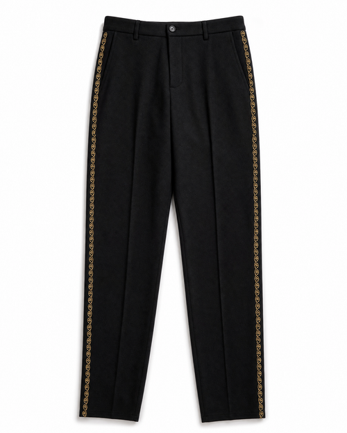 Black Cashmere Trousers with Gold Embroidery