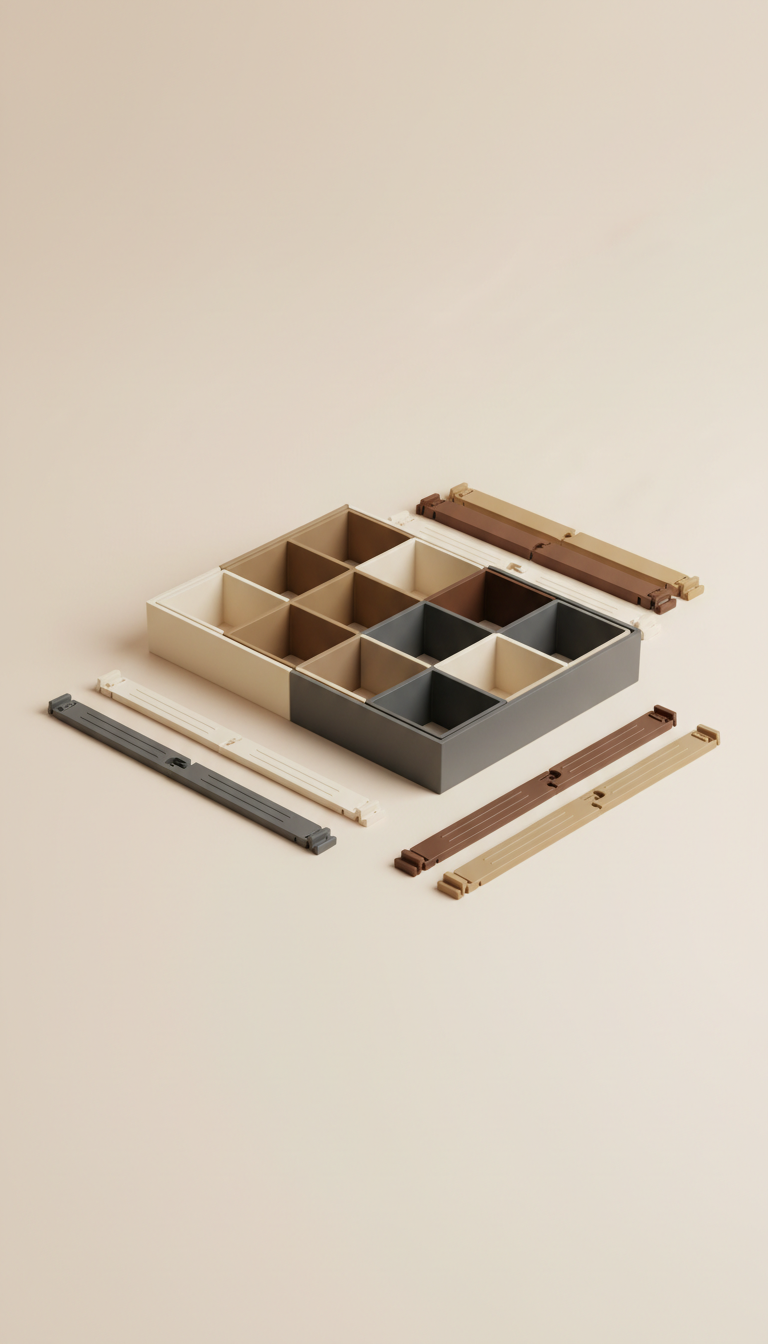 Adjustable drawer divider set for kitchen, dresser, office, and bathroom organization