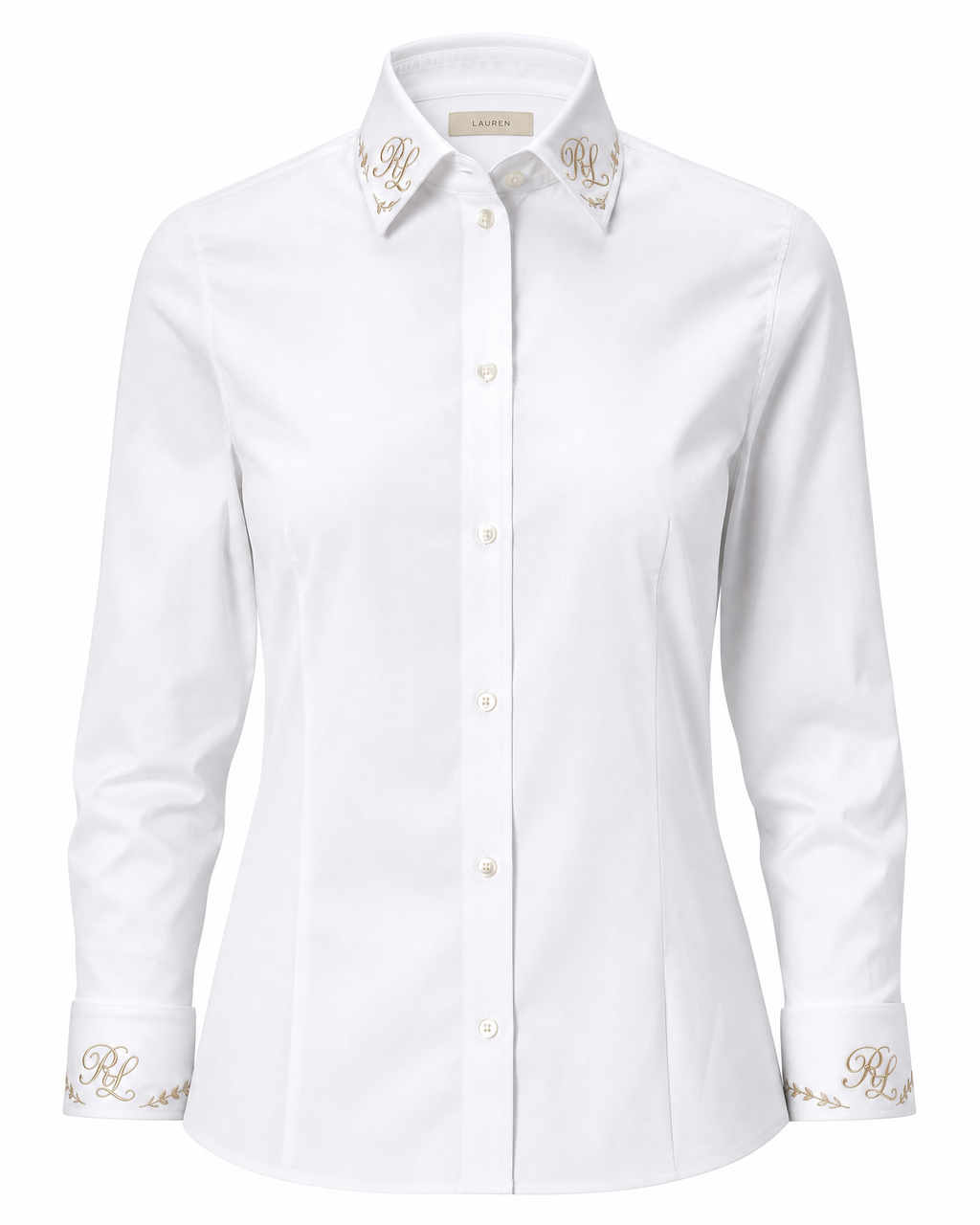 White Structured Shirt with Monogram Goldwork