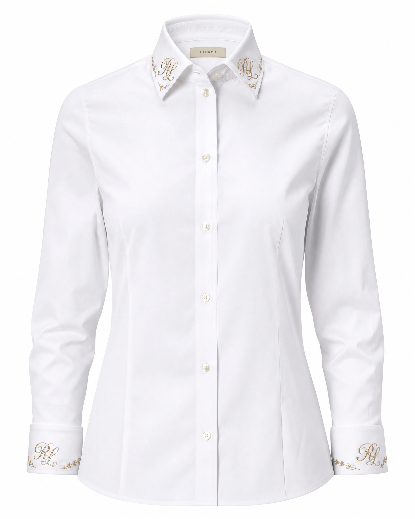 White Structured Shirt with Monogram Goldwork