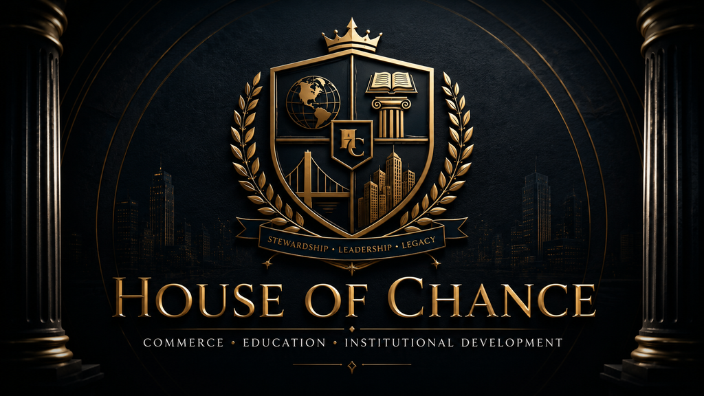 House of Chance executive crest for commerce, education, and institutional development