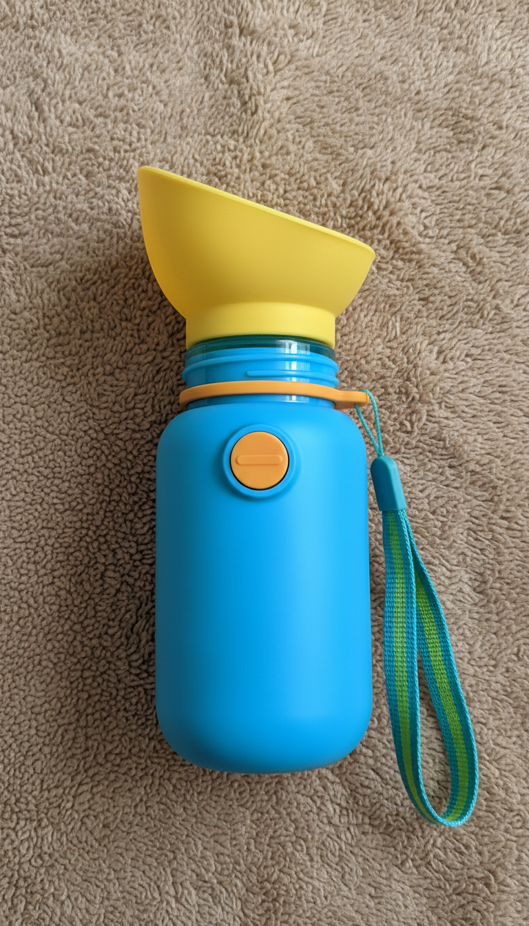 Portable dog travel water bottle with integrated drinking tray
