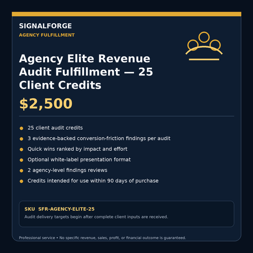 SignalForge Agency Elite Revenue Audit Fulfillment — 25 Client Credits — $2,500 — SKU SFR-AGENCY-ELITE-25