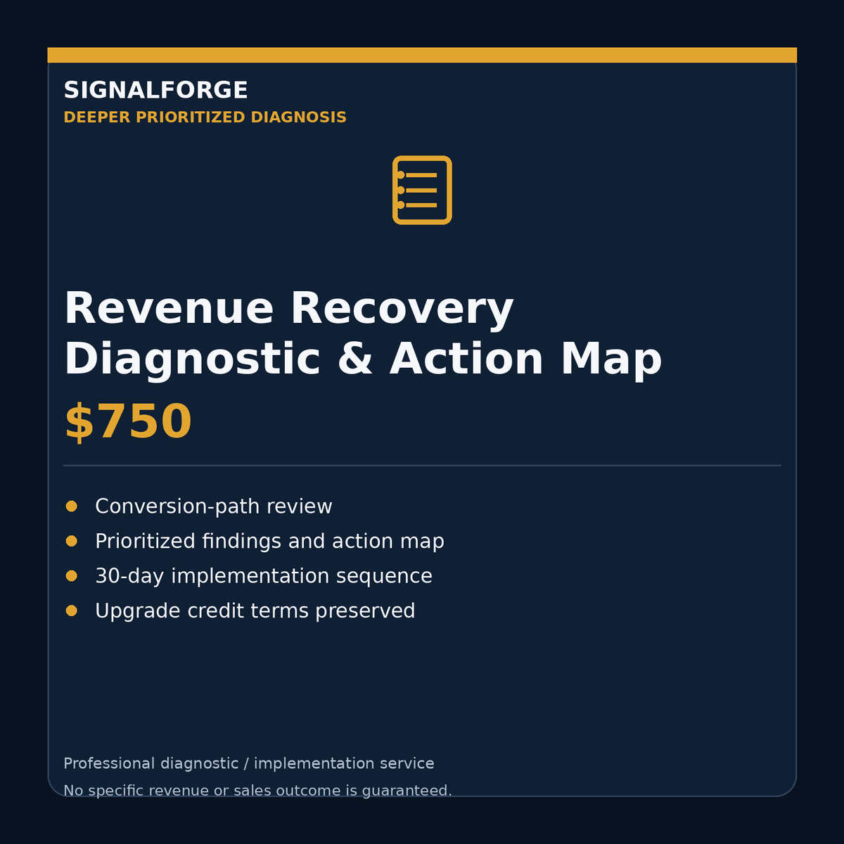 SignalForge Revenue Recovery Diagnostic and Action Map — $750 service overview