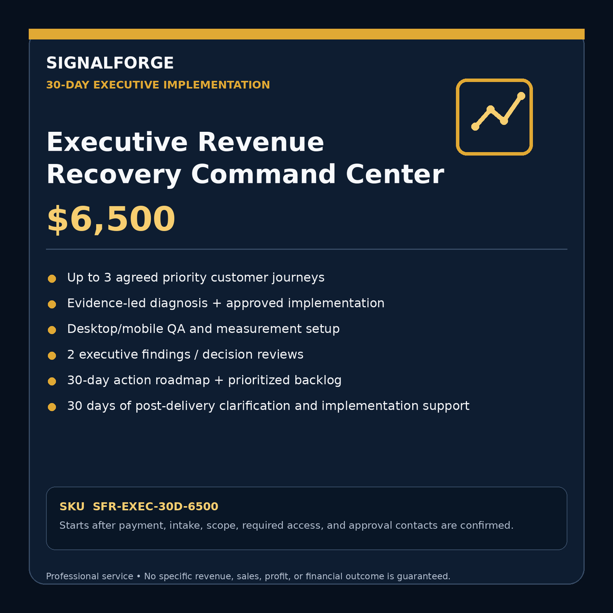 SignalForge Executive Revenue Recovery Command Center — 30-Day Implementation — $6,500 — SKU SFR-EXEC-30D-6500