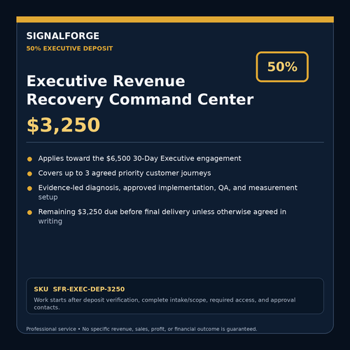 SignalForge Executive Revenue Recovery Command Center — 50% Deposit — $3,250 — SKU SFR-EXEC-DEP-3250