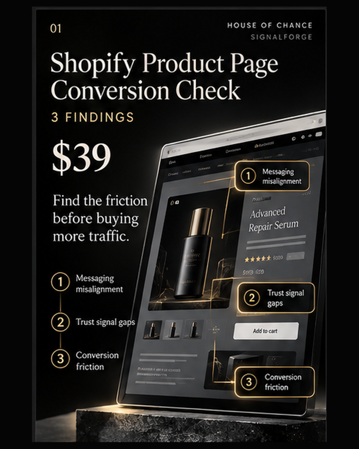 SignalForge Shopify Product Page Conversion Check — 3 findings — $39